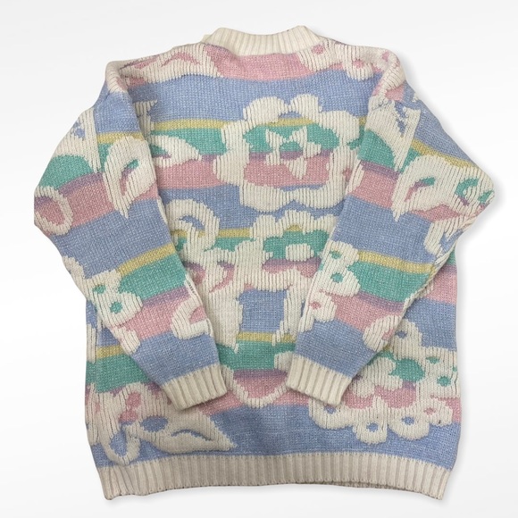 Vintage Pastel Stripe Floral Lurex Sweater Medium - Picture 2 of 6